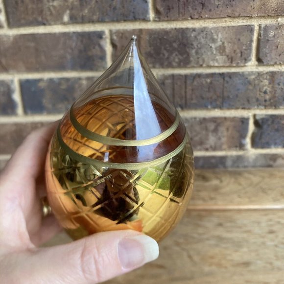 Gold Painted Clear Glass Christmas Ornament 7 Inch Long 3 Inch Wide SCRATCHED - Picture 8 of 9